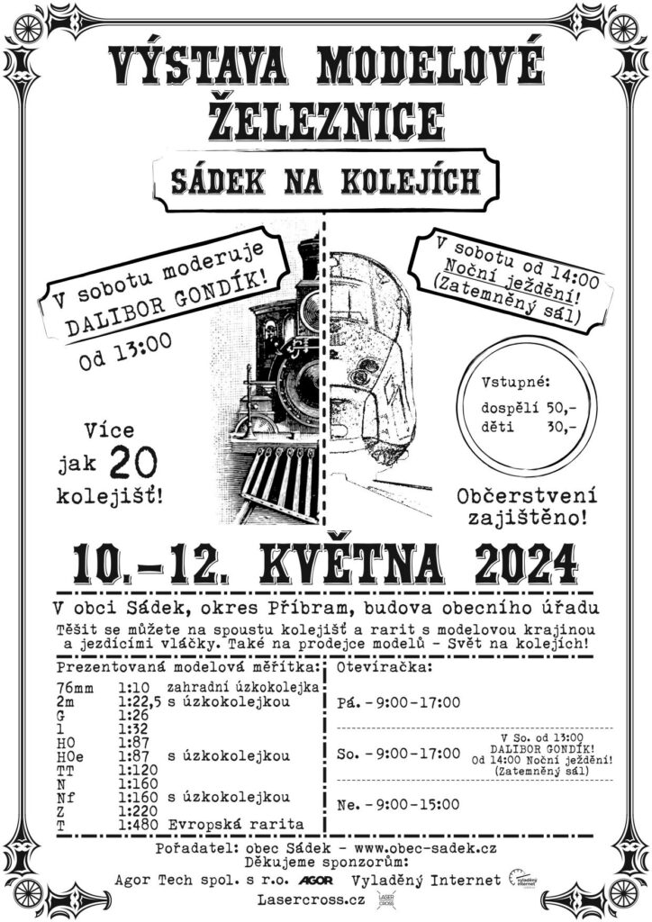 10. - 12.5. Výstava modelové železnice V obci Sádek, Okres Příbram